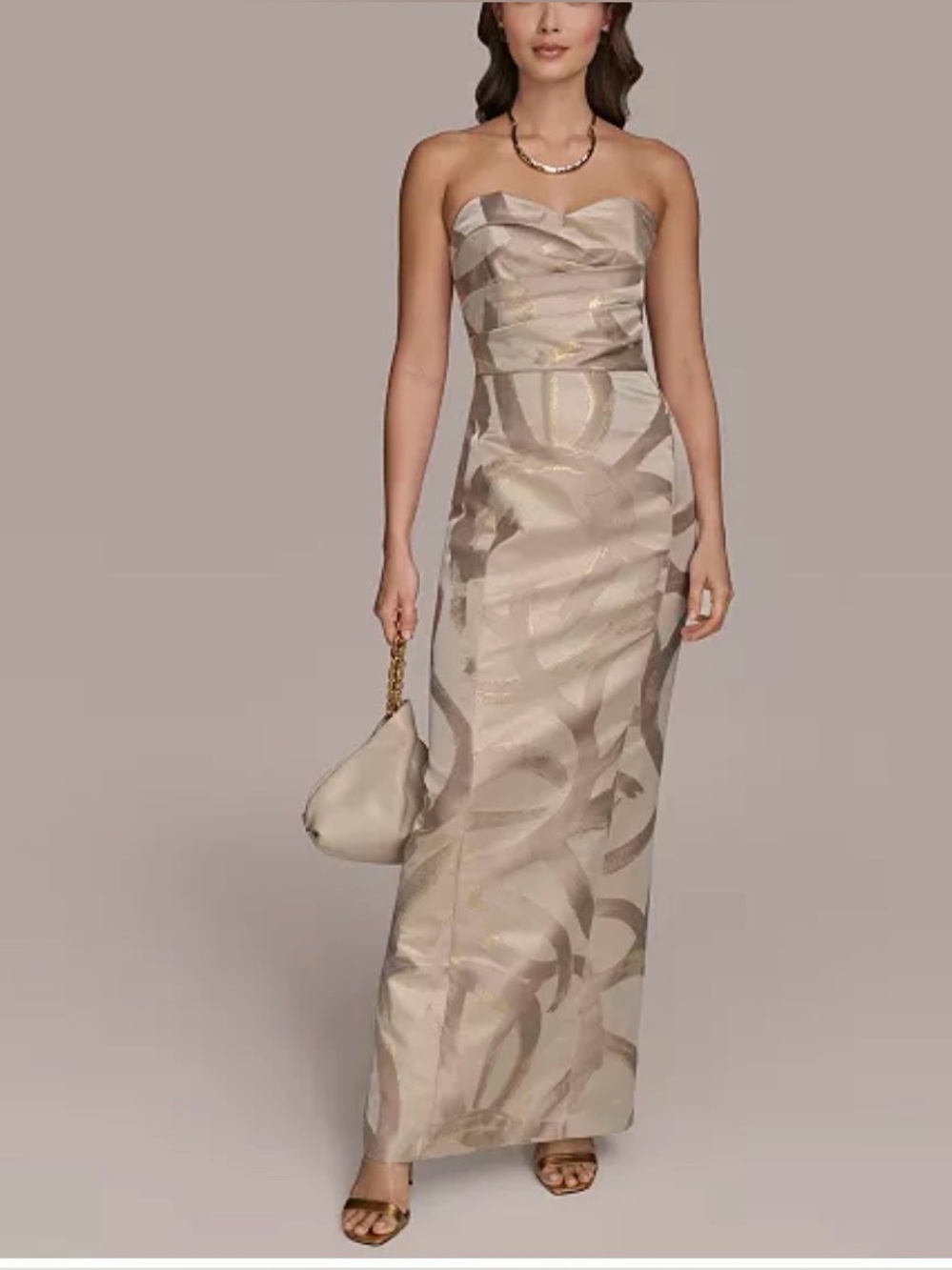 Donna Karan Cream and Gold Maxi Dress